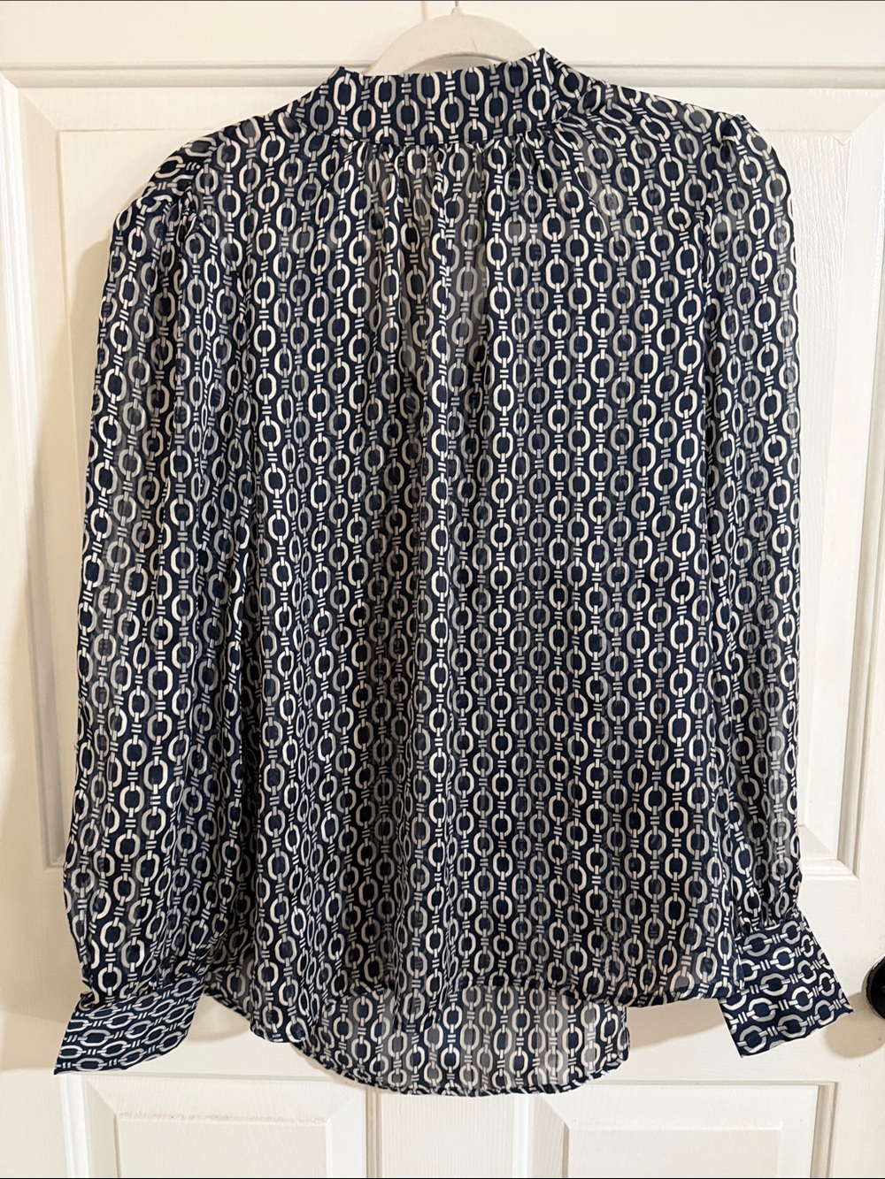 H&M Navy and White Chain-Link Print Blouse